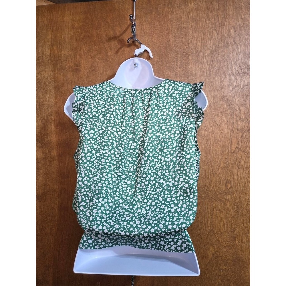 Banana Republic Floral Sleeveless Blouse Womens XS Green White Peplum Ruffle Top - Picture 4 of 4